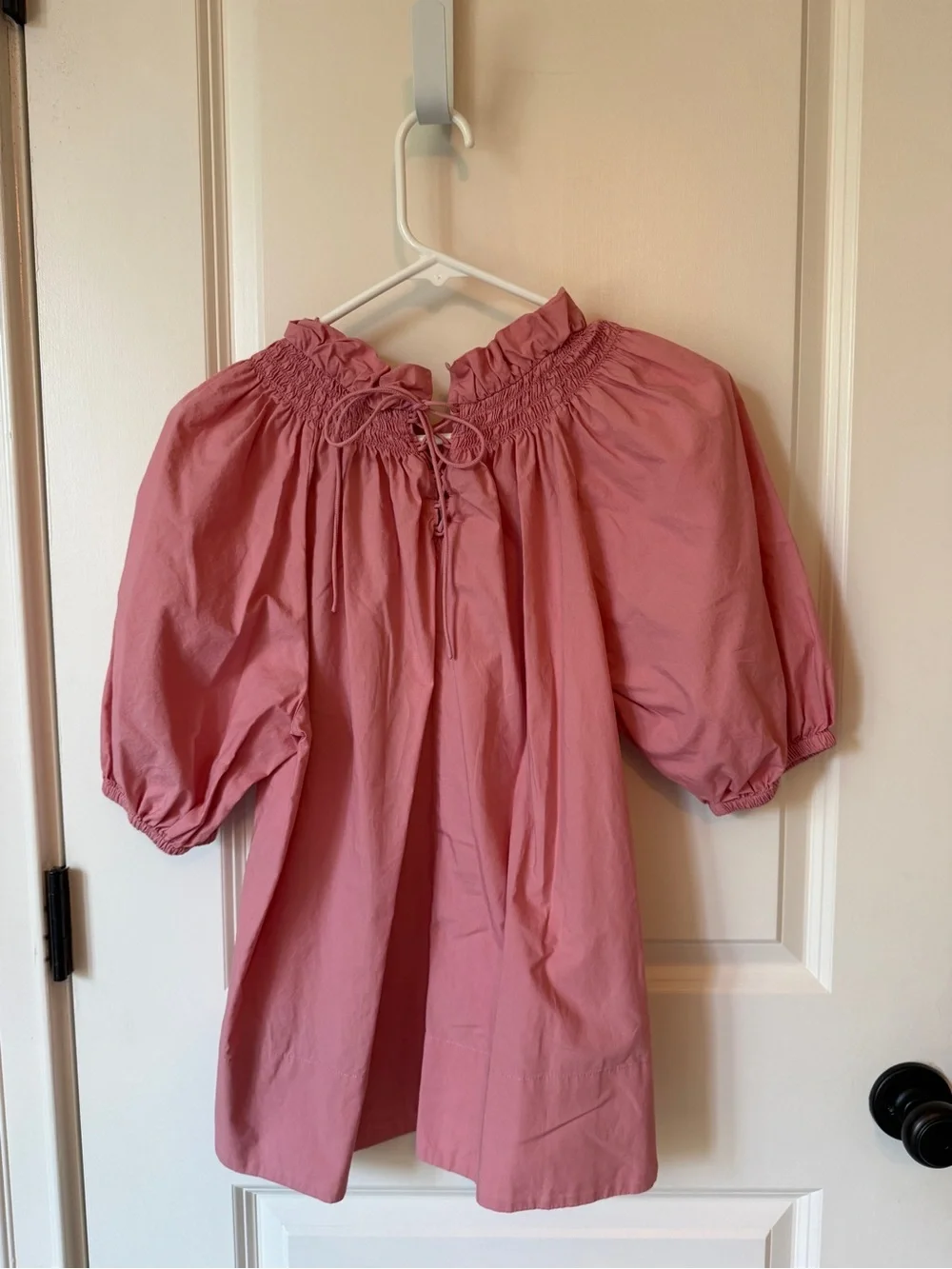 J. Crew Rose Pink Smocked Ruffle-Neck Blouse